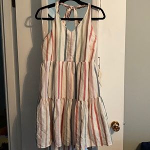 Striped linen halter dress with pockets